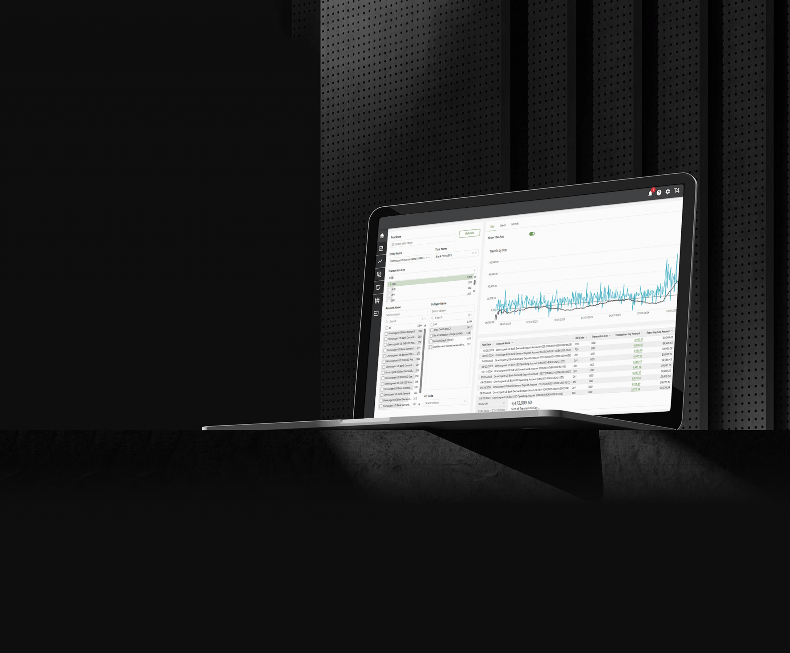 Treasury4 cash dashboard on a laptop